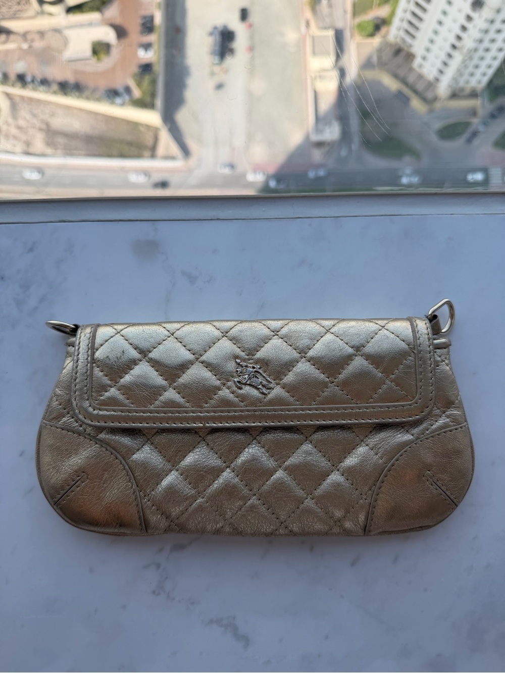 Vintage Gold Quilted Leather Clutch